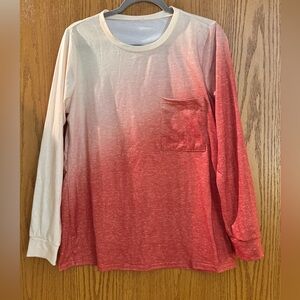 Womans Gradient Long Sleeve Shirt - Red and White